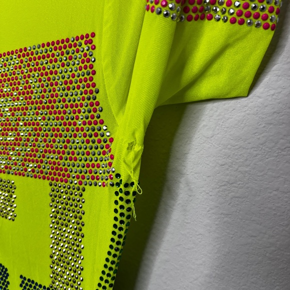 DOLLS KILL Neon Yellow Embellished Romper Women’s Sz L - Picture 8 of 9